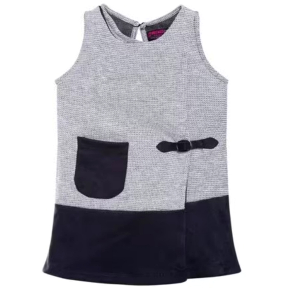 Sz 5-6 black & grey Jackie-O buckle wrap dress w/ pocket!